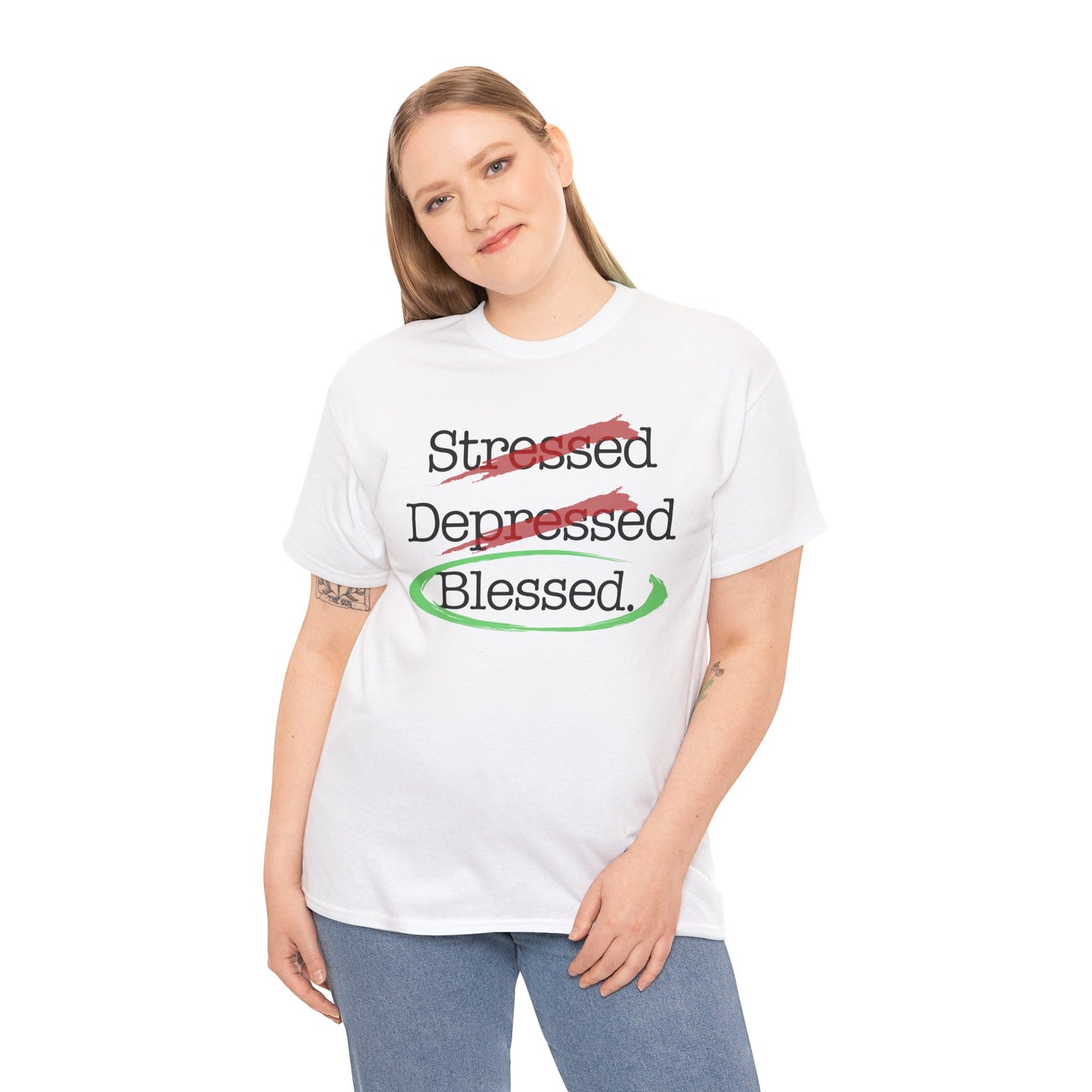 Stressed, Depressed, Blessed - Unisex Heavy Cotton Tee