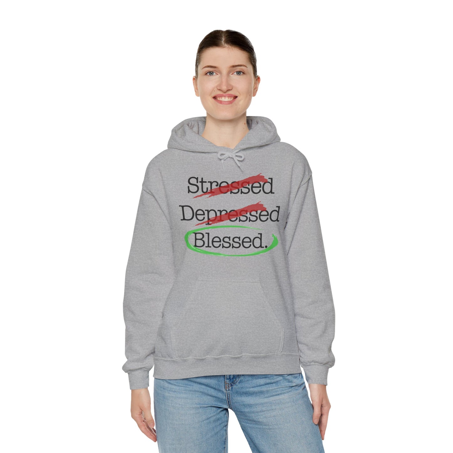 Stressed, Depressed, Blessed - Unisex Heavy Blend™ Hooded Sweatshirt