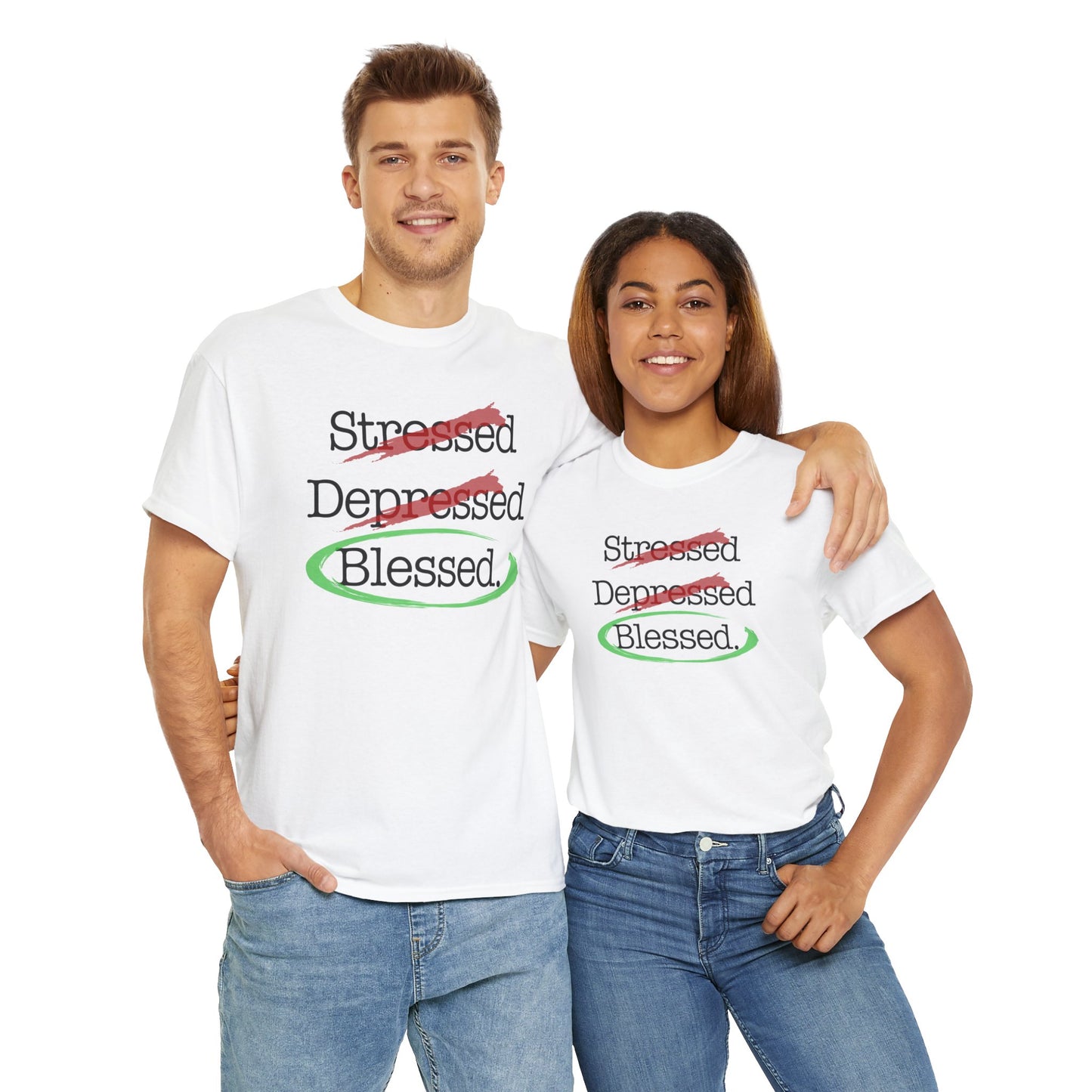 Stressed, Depressed, Blessed - Unisex Heavy Cotton Tee