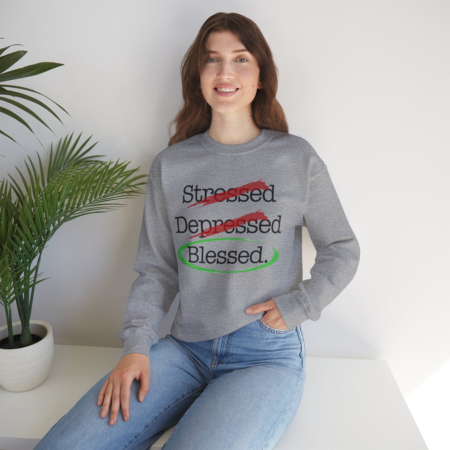 Stressed, Depressed, Blessed - Unisex Heavy Blend™ Crewneck Sweatshirt